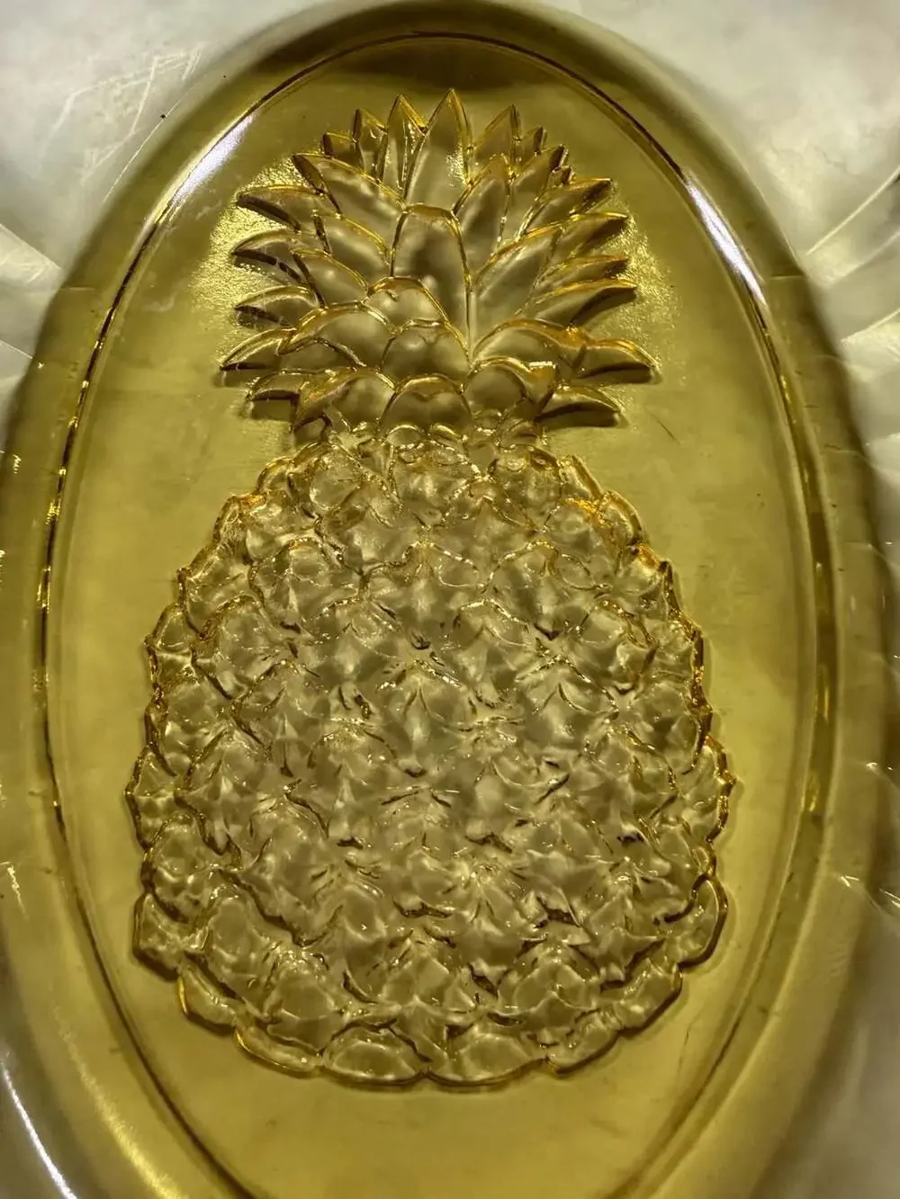 Tiara Indiana Glass Yellow Mist Pineapple Oval Serving Bowl
